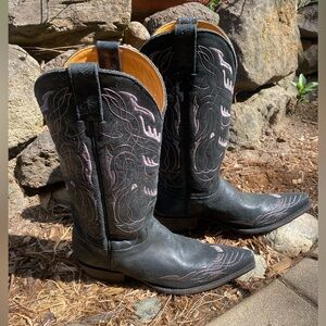 Old gringo men’s leather black gray embroidered cowboy western boots size 8